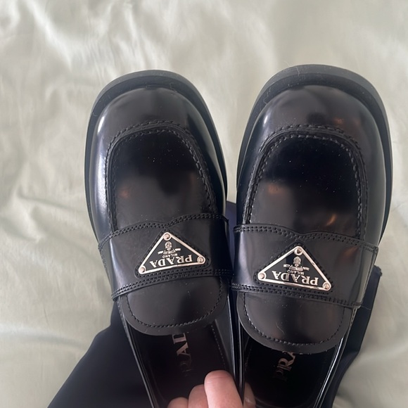 NWOT Prada Black Brushed Leather Loafers- comes with box,  dust covers- - Picture 3 of 14